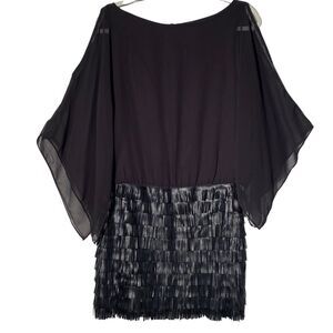 Moon Collection Black Fringe Mini Dress Bell Sleeve Gothic Party Size S